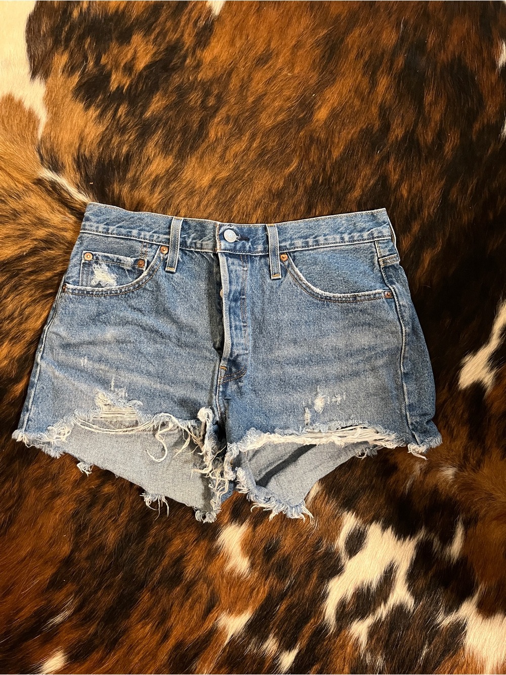 Levi's Light Blue Distressed Denim Cutoff Shorts